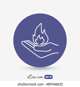 Line icon- hand with fire