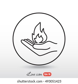 Line icon- hand with fire