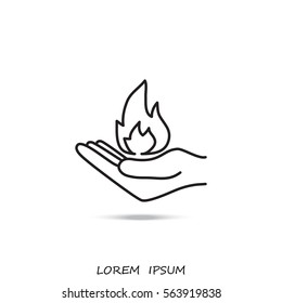 Line icon- hand with fire