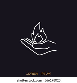 Line icon- hand with fire