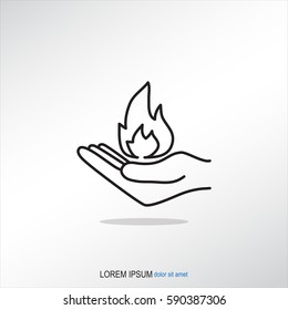 Line icon- hand with fire