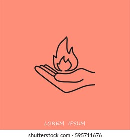 Line icon- hand with fire