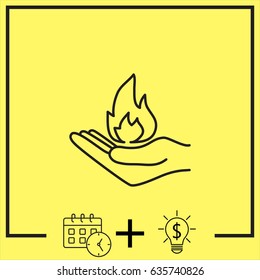 Line icon- hand with fire
