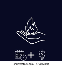 Line icon- hand with fire