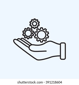 Line icon-   hand and  gear