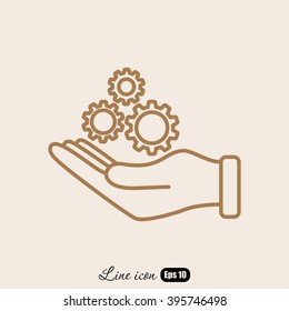 Line icon-   hand and  gear