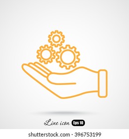 Line icon-   hand and  gear