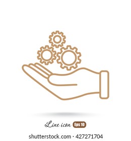 Line icon-   hand and  gear