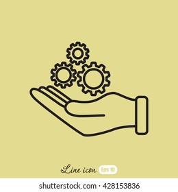 Line icon-   hand and  gear