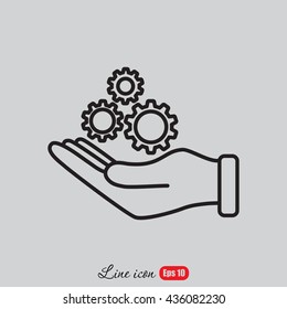Line icon-   hand and  gear