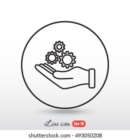 Line icon-   hand and  gear