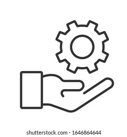 Line icon hand and gear vector