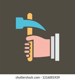 Line icon hand with hammer