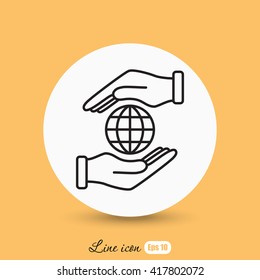 Line icon-  hand hold globe