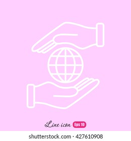 Line icon-  hand hold globe