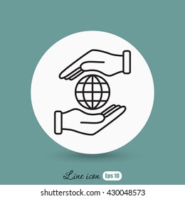 Line icon-  hand hold globe