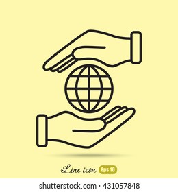 Line icon-  hand hold globe