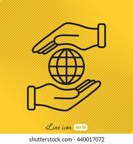 Line icon-  hand hold globe