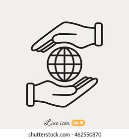Line icon-  hand hold globe