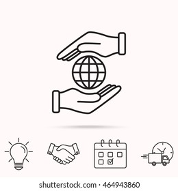 Line icon-  hand hold globe