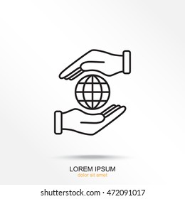 Line icon-  hand hold globe