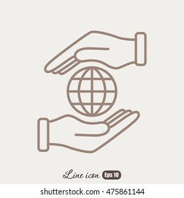 Line icon-  hand hold globe