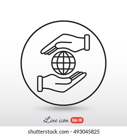 Line icon-  hand hold globe