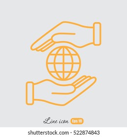 Line icon-  hand hold globe