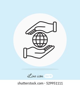 Line icon-  hand hold globe