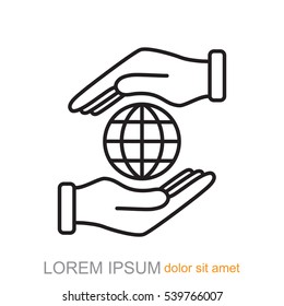 Line icon-  hand hold globe