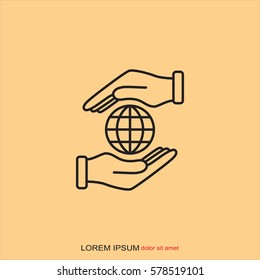 Line icon-  hand hold globe