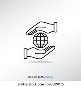 Line icon-  hand hold globe