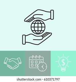 Line icon-  hand hold globe