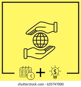 Line icon-  hand hold globe