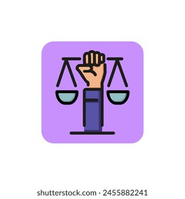 Icono de línea de las escalas de mano. Símbolo de derechos civiles, justicia, abogado. Concepto de juzgado. Puede ser utilizado para temas como sistema judicial, legislación, sociedad