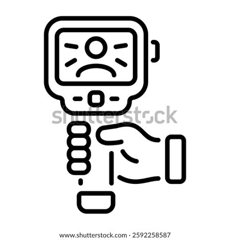 A line icon of hand holding thermal camera