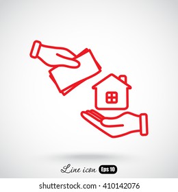 Line icon- hand  money for house