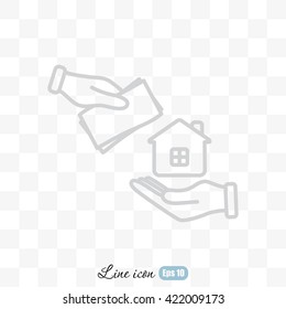 Line icon- hand  money for house