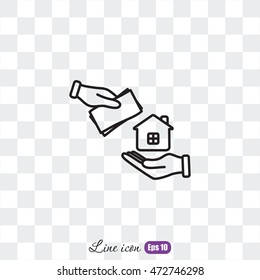 Line icon- hand  money for house