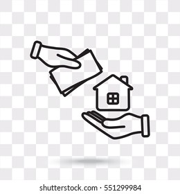 Line icon- hand  money for house