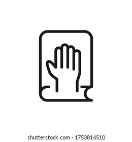 Line Icon Of Hand On Bible Or Constitution. Oath, Pledge, Witness. Court Concept. Vector