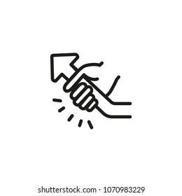 Line icon of hand pulling arrow up. Growth hacking, building success, career. Business improvement concept. For topics like business, marketing, strategy