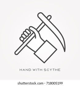 Line icon hand with scythe