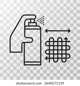 Line icon of a hand spraying aerosol with directional arrows indicating spray application pattern. Transparent background, ideal for usage instructions. - Powered by Shutterstock - Get 15% off with code: PIKWIZARD15