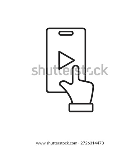 Line icon of hand tapping play on smartphone screen.