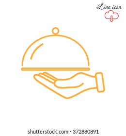 Line icon- hand with a tray 