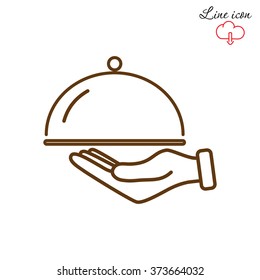 Line icon- hand with a tray 