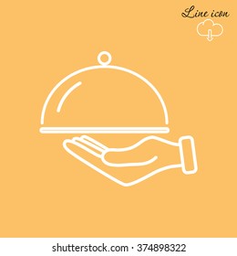Line icon- hand with a tray 