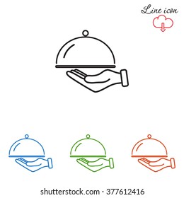 Line icon- hand with a tray 