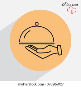Line icon- hand with a tray 